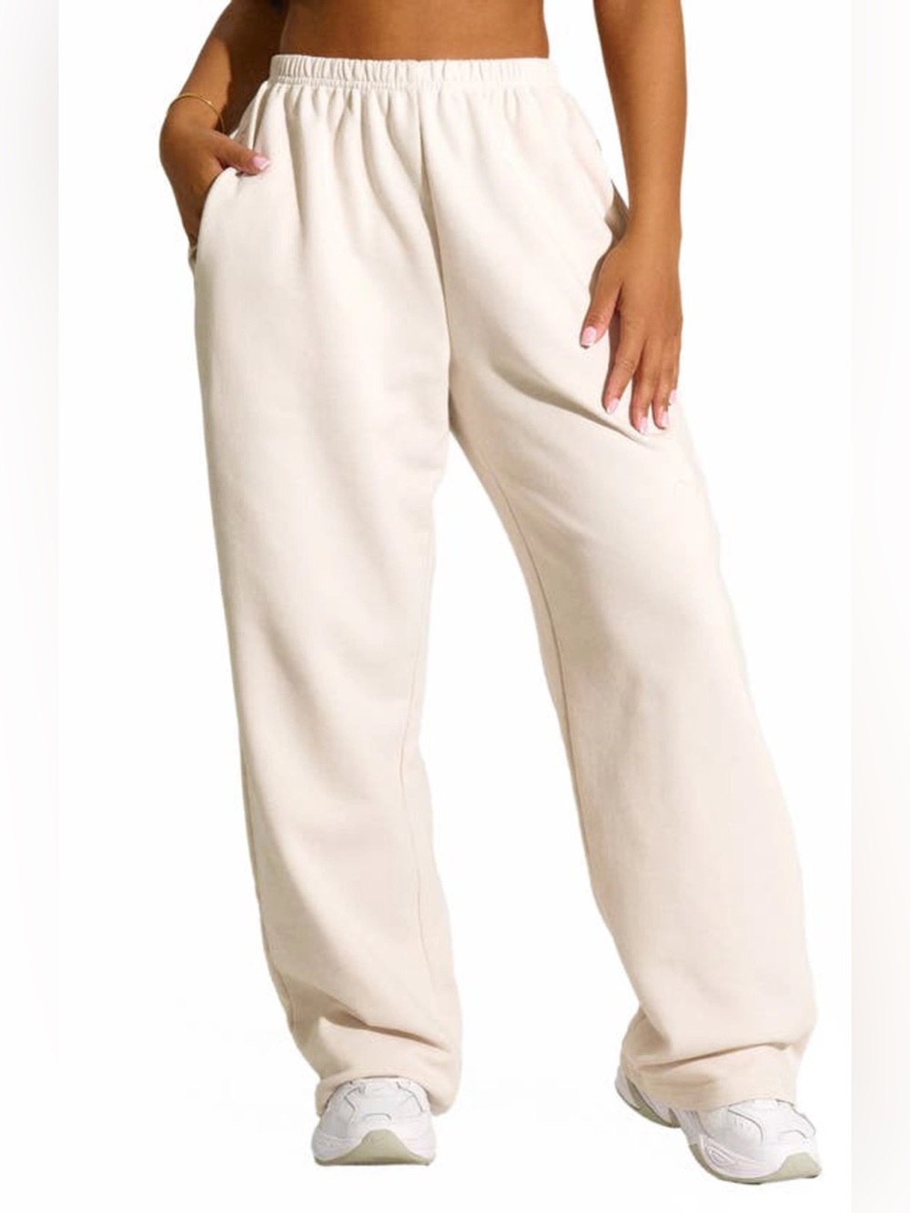 NAKED WARDROBE French Terry Straight Leg Sweatpants Large Cream Relaxed Lounge